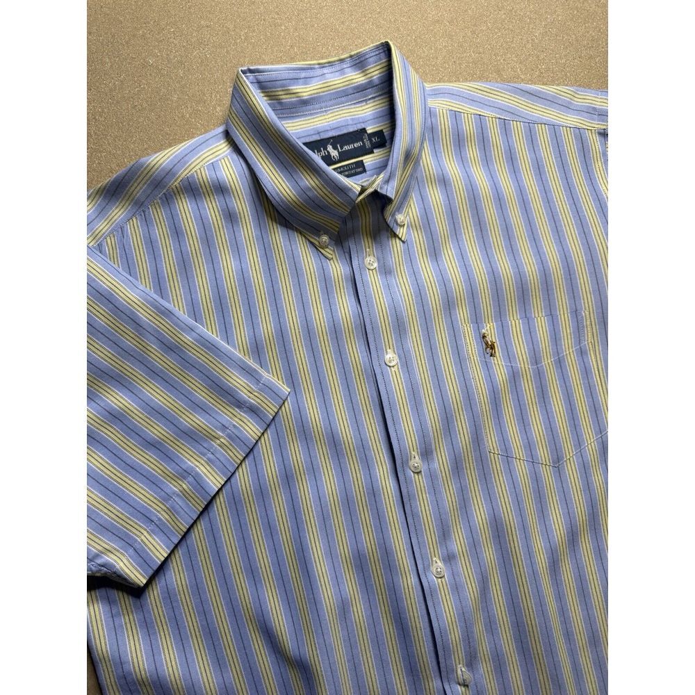 Ralph Lauren Yarmouth Button Shirt short Sleeve Men XL Blue Yellow Plaid $120